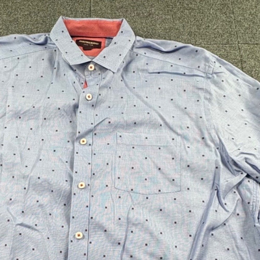 Johnston & Murphy Mens XL Blue Micro Pattern Long Sleeve Button Down Shirt
